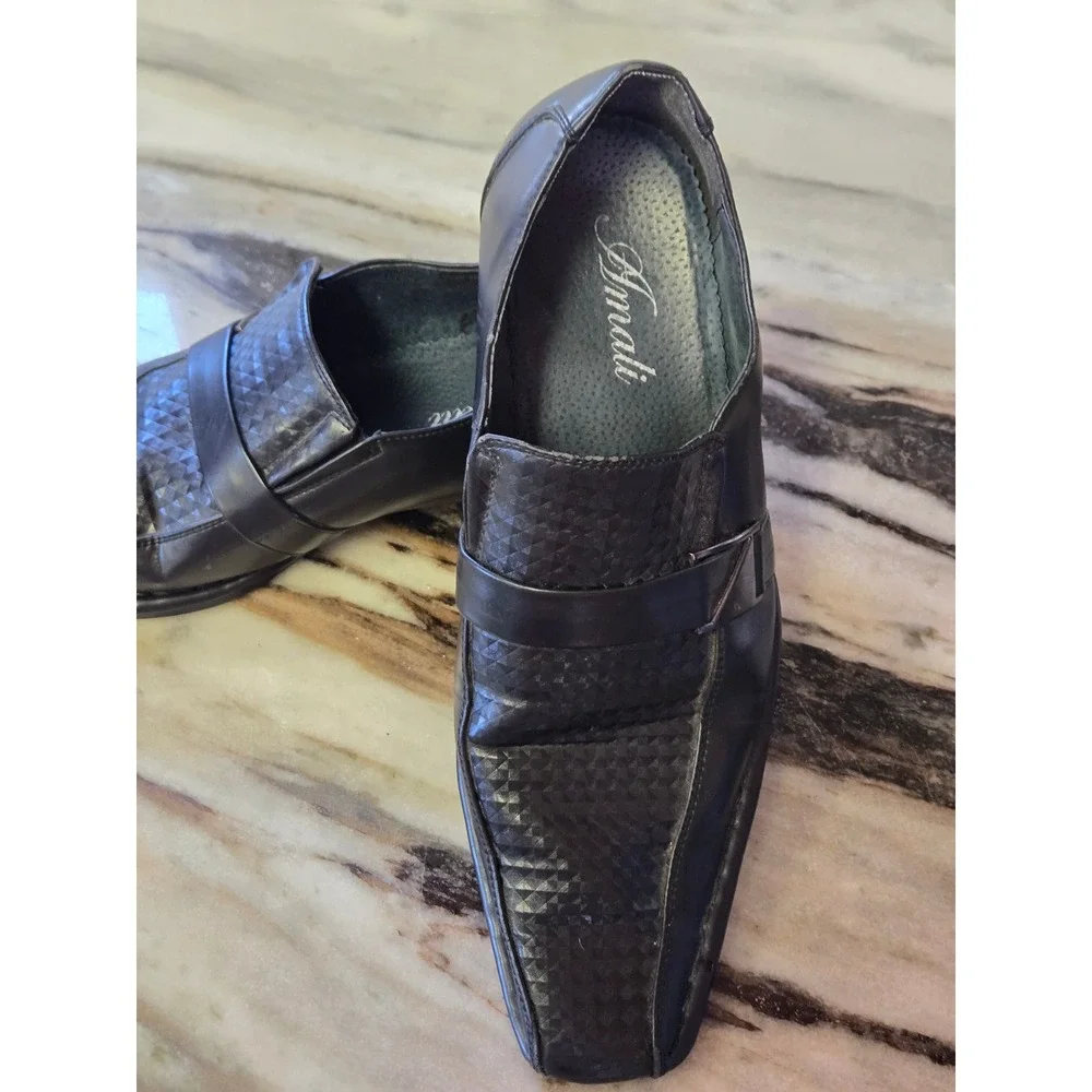 Amali Mens Black Textured Geometric Square Toe Slip On‎ Dress Loafers Shoes 7.5
